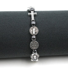 St. Benedict Silver Hematite Rosary Bracelet (Dark Grey)