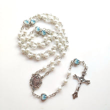 Glass Pearl Rosary Necklace of Our Lady with Silver Crucifix