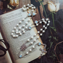 Glass Pearl Rosary Necklace of Our Lady with Silver Crucifix