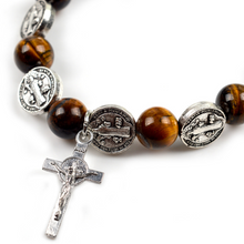 St. Benedict's Medal Tiger Eye Rosary Bracelet