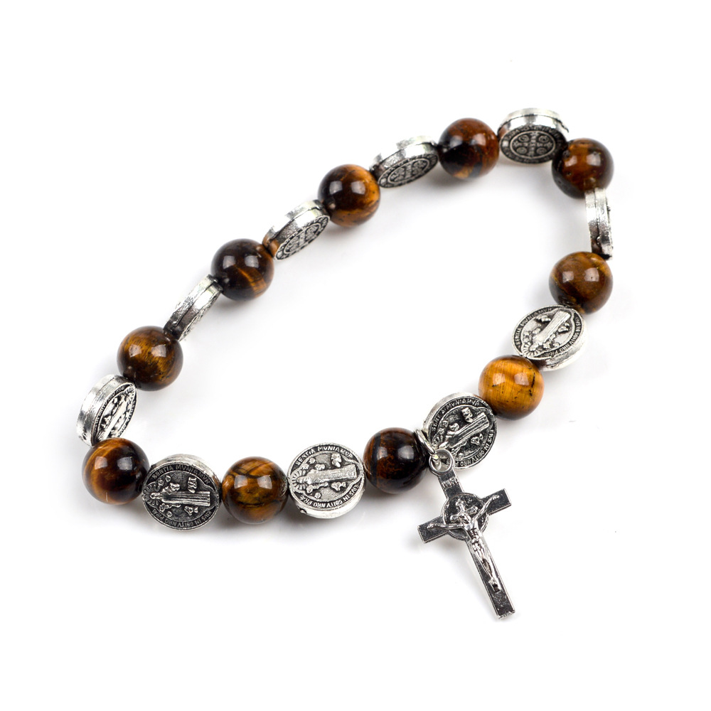 St. Benedict's Medal Tiger Eye Rosary Bracelet