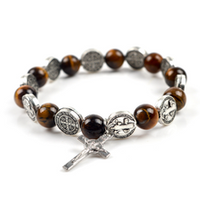 St. Benedict's Medal Tiger Eye Rosary Bracelet